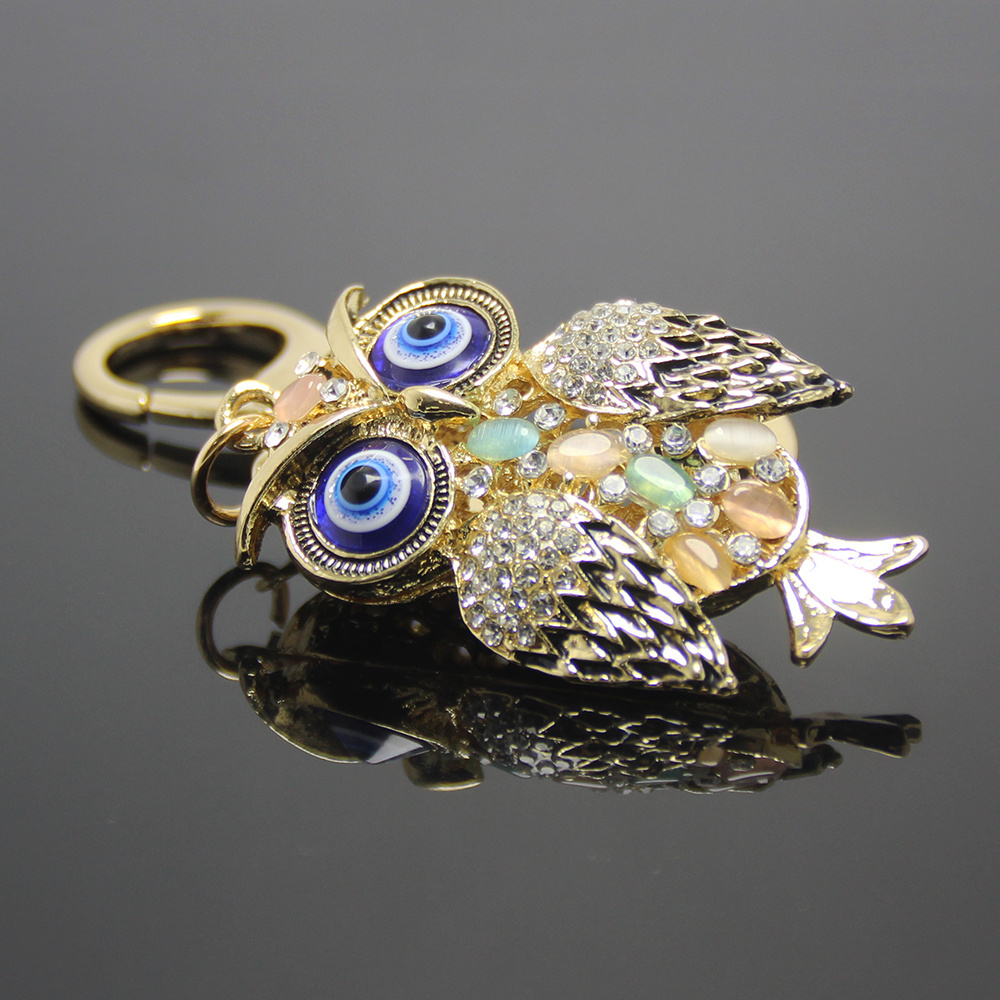 Wholesale Rhinestone Opal Night Owl Keyring Pendants Metal Key Chain Bird Keyring Animal Gifts Women Bag Charms Owl Key Holder