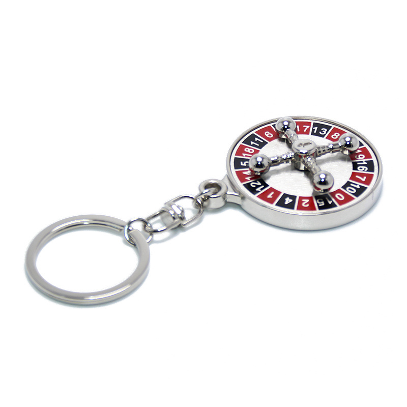 Russian Roulette Key Holder Fashion Creative Spinning Casino Props Keyring Key Chain Metal Gambling Russian Roulette Keychain