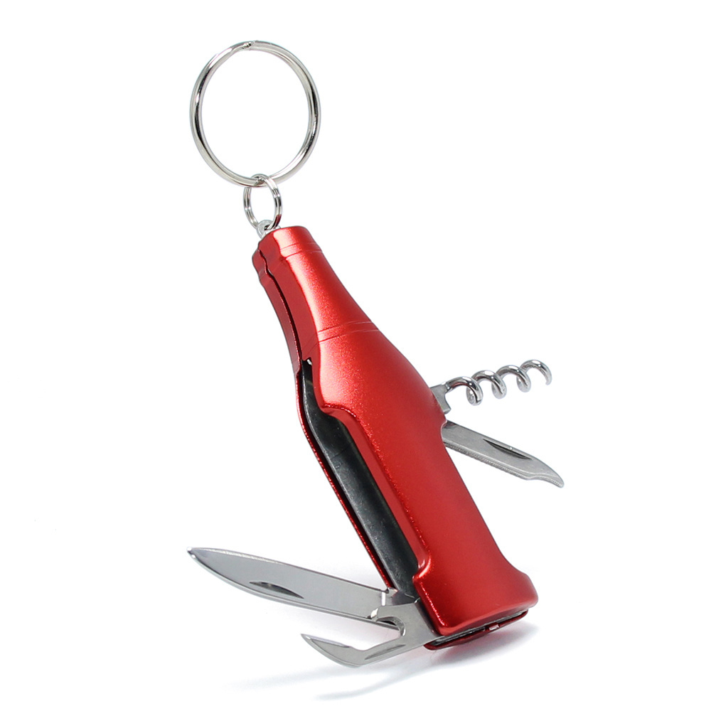 Keychain Beer Bottle Shape Keyring Holder Multifunction Outdoor Mini Knife Opener Combination Tools Travel Metal Multi Opener