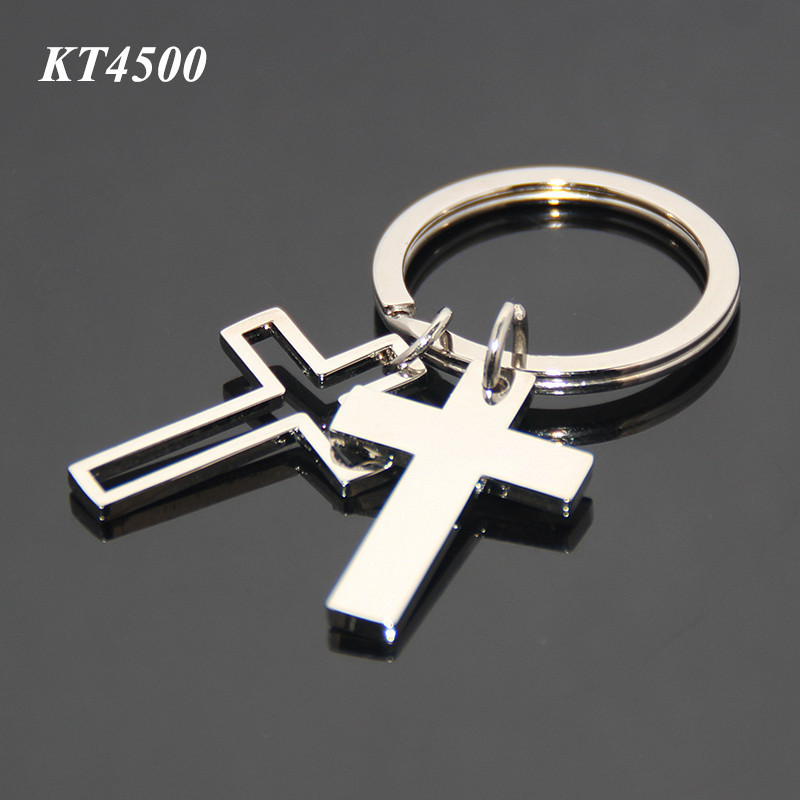 Hollow Out Couple Cross Shaped Christmas Day Gifts Jesus Christianity Souvenirs Silver Color Metal Cross Keychain