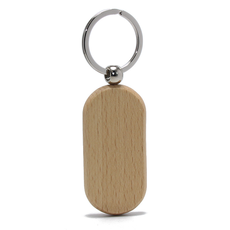 Oval Shaped Wooden Key Chain Ring Holder DIY Customized Wholesale Wood Keychain Key Tag Gifts Promotional Blank Wooden Keychain