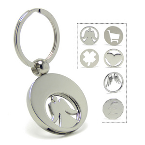 OEM Europe Supermarket Shopping Cart Token Coin Key Chain Holder Angel Coin Germany Keyring Custom Metal Trolley Token Key Ring