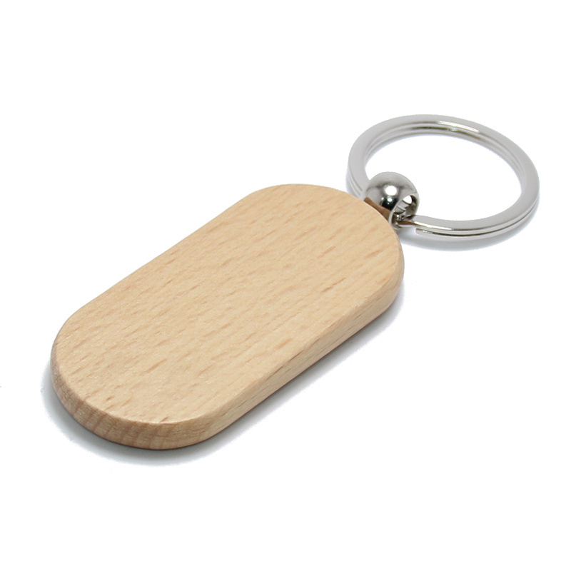 Oval Shaped Wooden Key Chain Ring Holder DIY Customized Wholesale Wood Keychain Key Tag Gifts Promotional Blank Wooden Keychain