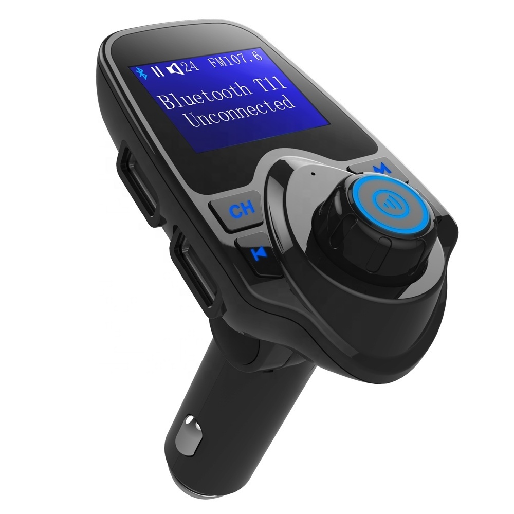 AGETUNR T11 Bluetooth V5.0 car mp3 player FM transmitter with AUX dual USB Output Audio Adapter Receiver 1.44 inch LCD display