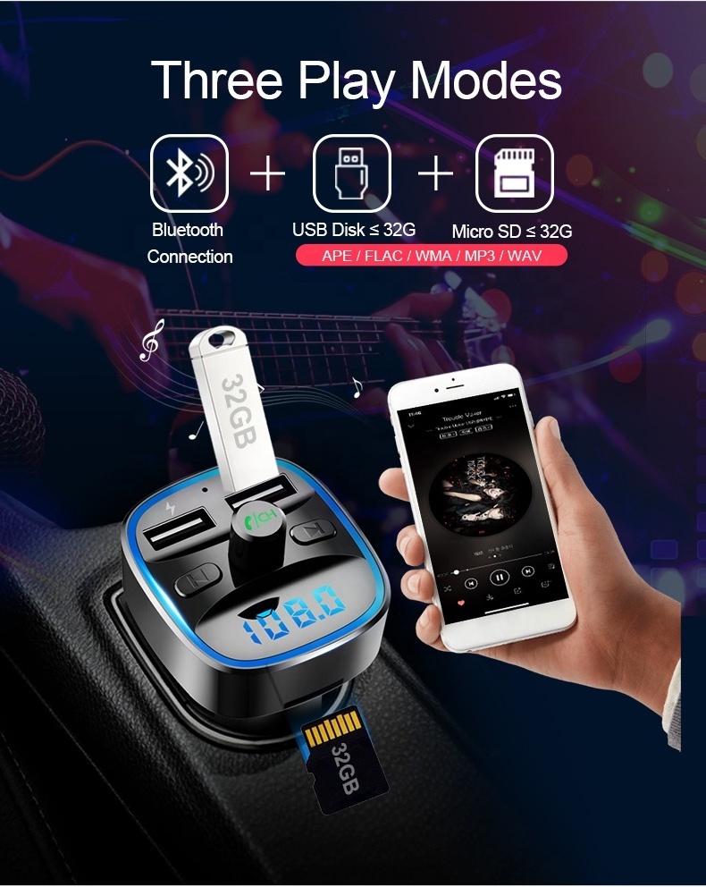 AGETUNR T25 car modulator bluetooth fm transmitter BT 5.0 dual USB charge built-in mic mp3 player LED digital display auto kit