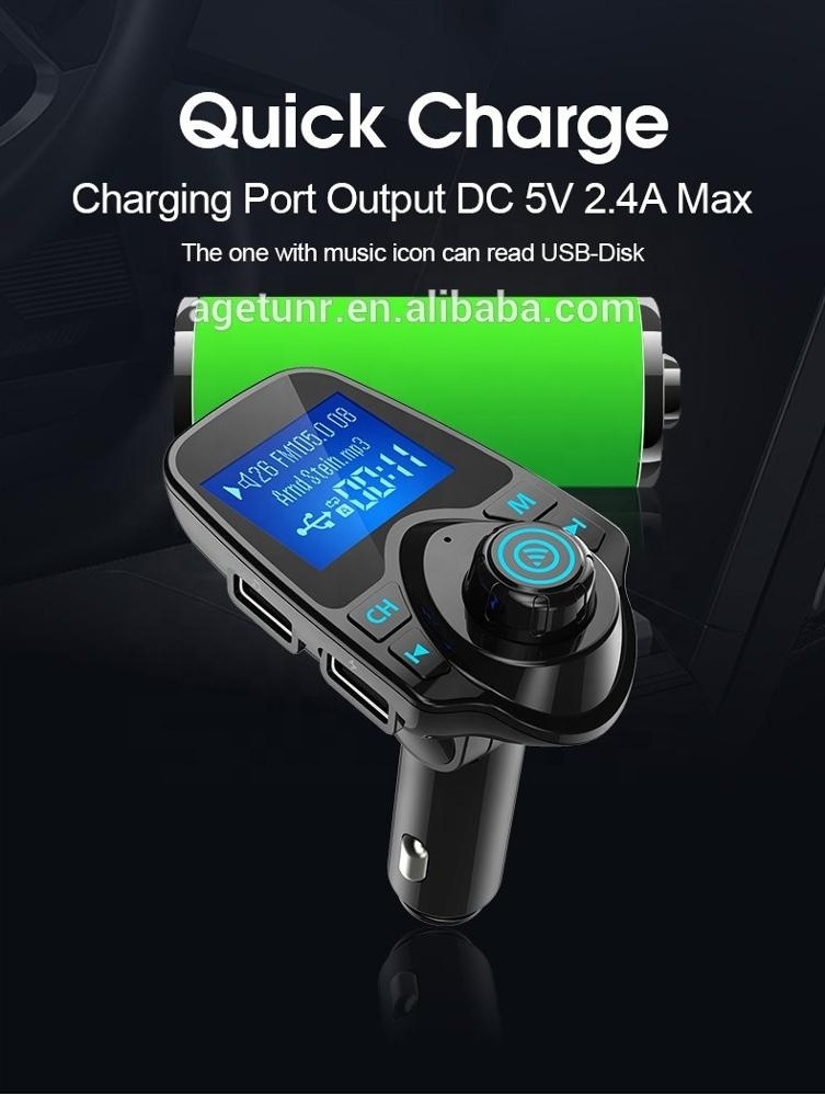 AGETUNR T11 Bluetooth V5.0 car mp3 player FM transmitter with AUX dual USB Output Audio Adapter Receiver 1.44 inch LCD display