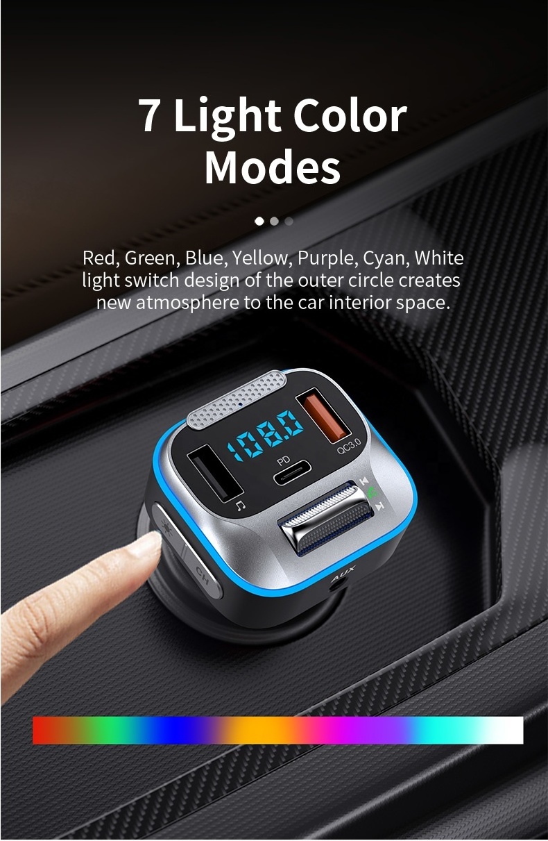 AGETUNR T73 New Design Car FM Transmitter Bluetooth Dual Port Fast Charge BT 5.0 Handsfree Kit AUX Adapter Car Stereo MP3 Player