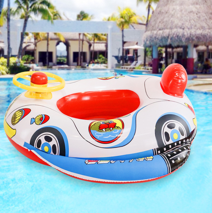 Cartoon Kids Swimming Float Seat Boat Cute Baby Inflatable Pool Water Swim Ring Summer Children Swimming Ring Steering Wheel