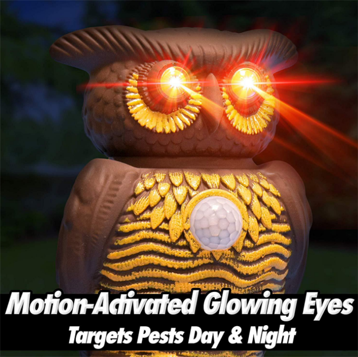 Garden Fake Owl Decoy Scarecrow Decoy with Flashing Eyes Frightening Sound, Yard Outdoor Owl Alert Bird Mouse Pest control