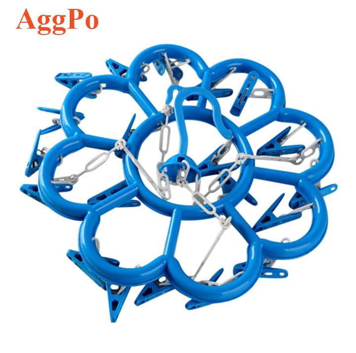 Portable Circular Square Laundry Drying Hanger with Clips, Drying Rack with 20 24 32 Clips for Socks,Plastic Clothes Hanger