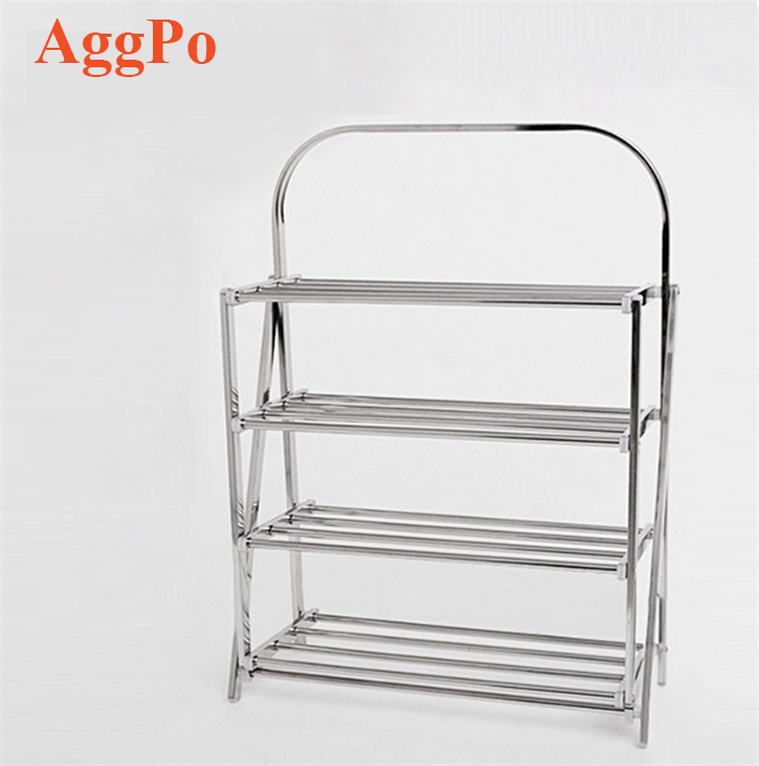 Simple Stainless Steel Shoe Rack 4 Tier 5 Tier Shoe Storage Stackable Shelves Classical Foldable Metal Shoe Tower