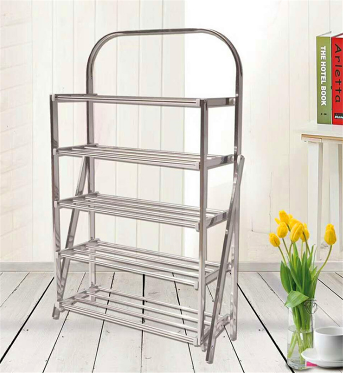 Simple Stainless Steel Shoe Rack 4 Tier 5 Tier Shoe Storage Stackable Shelves Classical Foldable Metal Shoe Tower