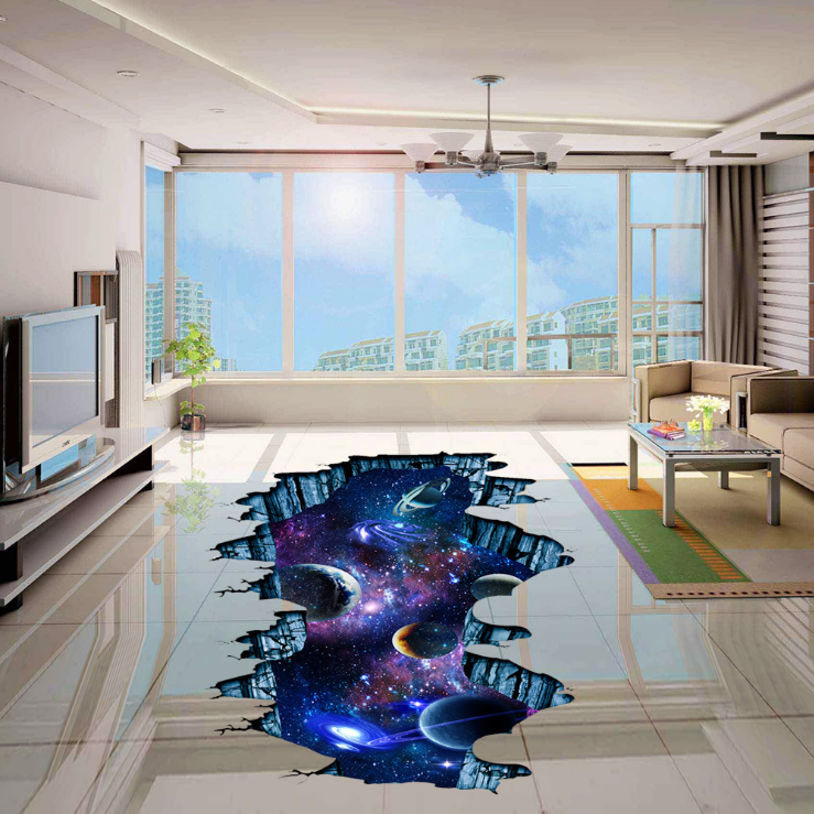 3D Art Galaxy Wall Sticker, Outer Space Removable Floor Decals for Kids Boys Bedroom Living Room