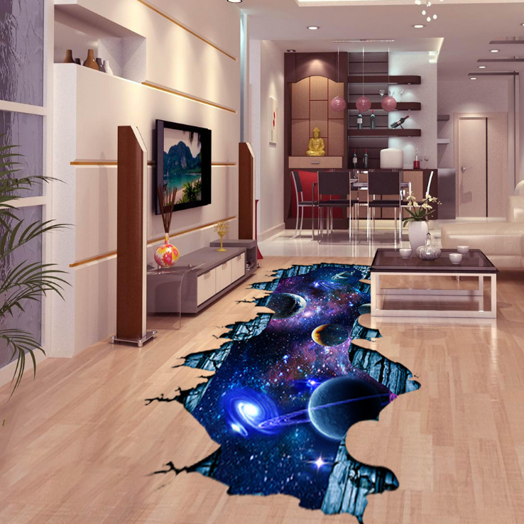 3D Art Galaxy Wall Sticker, Outer Space Removable Floor Decals for Kids Boys Bedroom Living Room