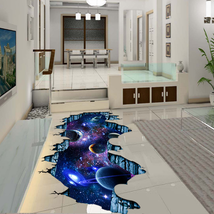 3D Art Galaxy Wall Sticker, Outer Space Removable Floor Decals for Kids Boys Bedroom Living Room