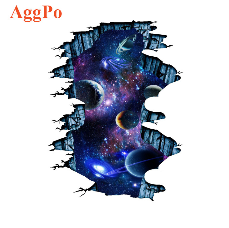 3D Art Galaxy Wall Sticker, Outer Space Removable Floor Decals for Kids Boys Bedroom Living Room