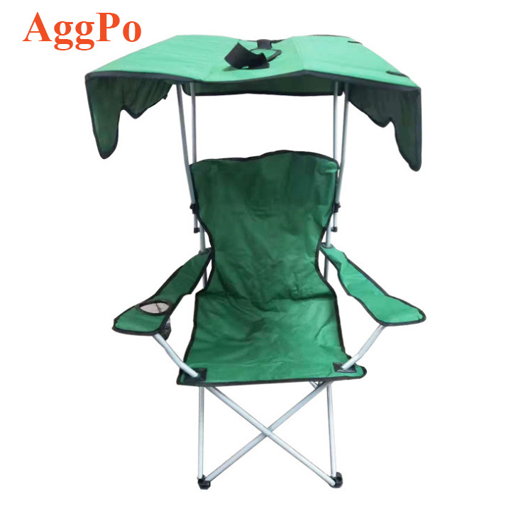 Outdoor Portable Leisure Sunshade Folding Chair, Oxford Cloth Fishing Beach Chair with Cup Holder