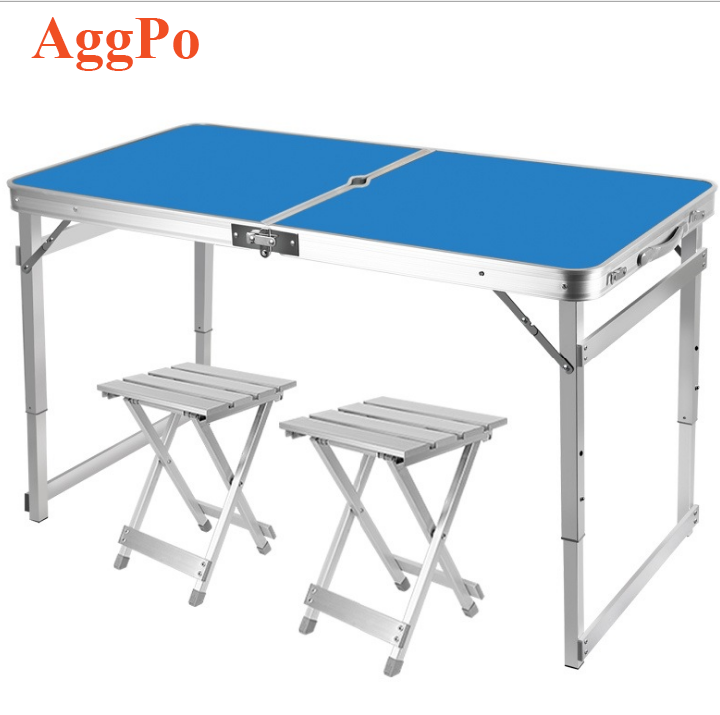 Adjustable Height Aluminum Alloy Folding Table with Chair, Indoor Outdoor Portable Camping Dining Table with Umbrella hole