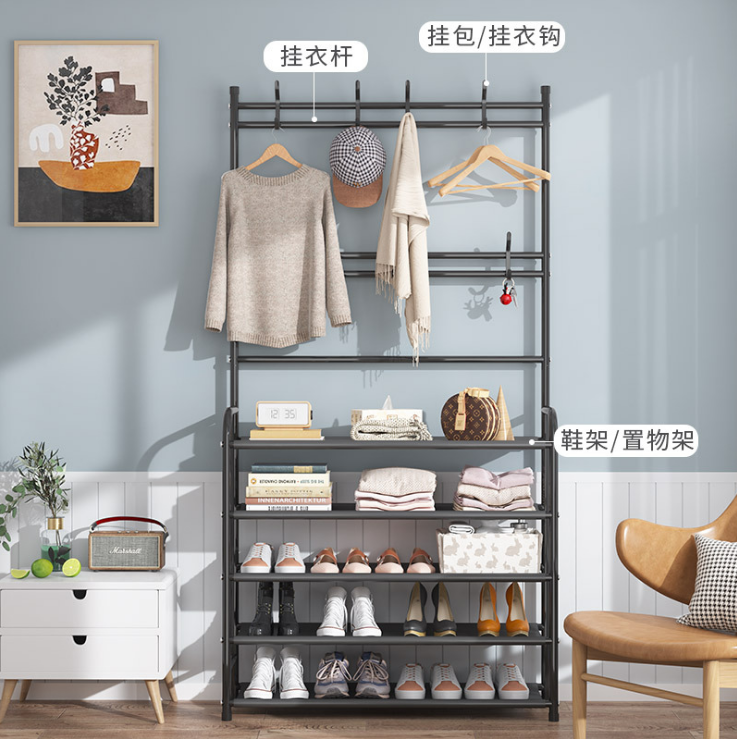 Coat Rack Hall Tree Entryway Wire Frame Shoe Storage Organizer, Easy Assembly Standing Shelf Units Storage Tower Rack