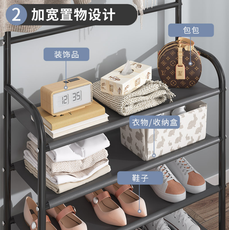 Coat Rack Hall Tree Entryway Wire Frame Shoe Storage Organizer, Easy Assembly Standing Shelf Units Storage Tower Rack