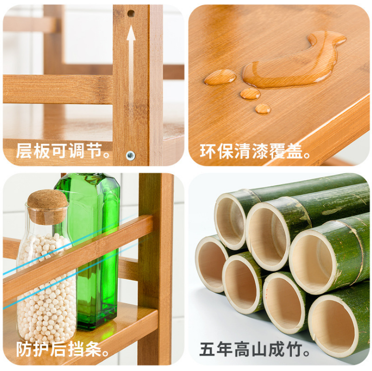 Durable Bamboo Storage Rack Standing Shelf Units for Kitchen Spice, Bowl, Oven Organizer