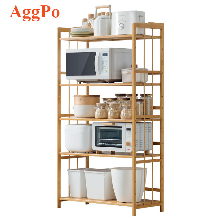 Durable Bamboo Storage Rack Standing Shelf Units for Kitchen Spice, Bowl, Oven Organizer