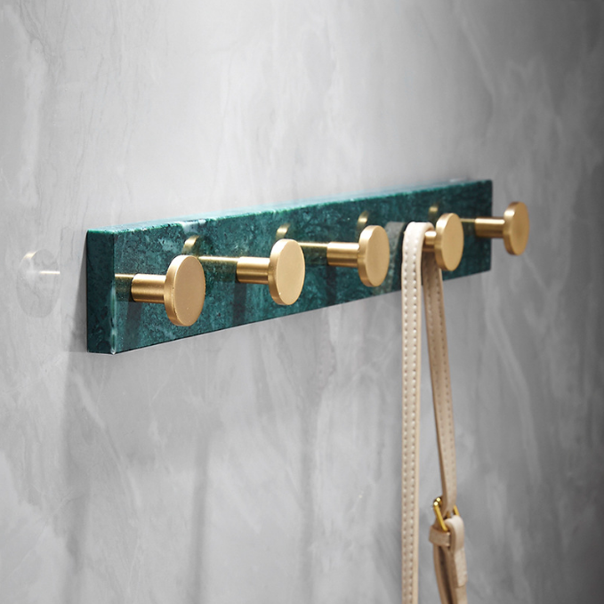 Coat Rack Rail Wall Mount with 5 Hooks, Luxurious Marble Base with Brushed Brass Hooks for Home Entryway and Bthroom