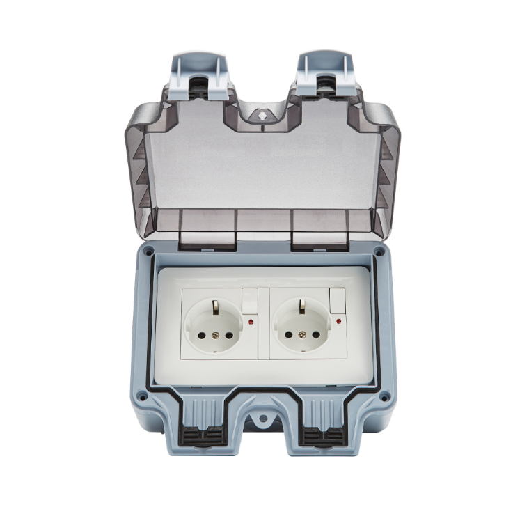 IP66 Weatherproof Outdoor European Standard Switch&Socket, Single Outlet with Receptacle Protector Cover