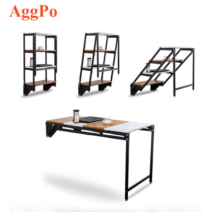 Folding Wall-Mounted Drop-Leaf Table, Floating Wall Mounted Rack Convertible Desk Multifunction Table