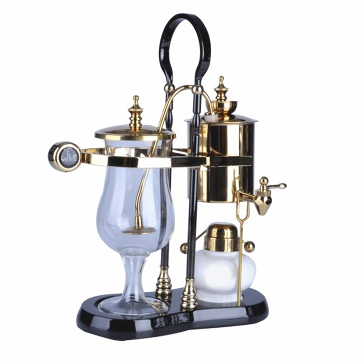 Belgium Siphon Coffee Maker with Tee Handle, Commercial Gold Silver Color Luxury Siphon Belgian Coffee Maker