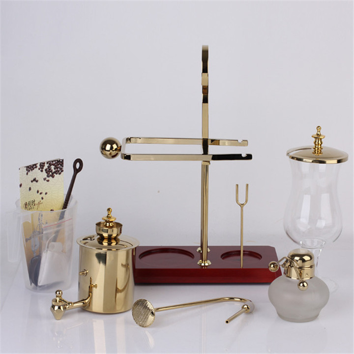 Belgium Siphon Coffee Maker with Tee Handle, Commercial Gold Silver Color Luxury Siphon Belgian Coffee Maker