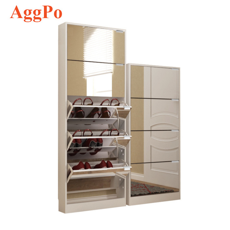 17cm Thin Tipping Bucket Mirror Shoe Cabinet, Shoe Storage Cabinet for Entryway and Door Back, Space Saving Cabinet