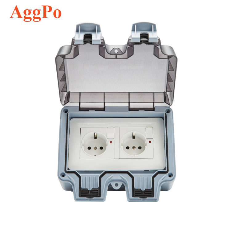 IP66 Weatherproof Outdoor European Standard Switch&Socket, Single Outlet with Receptacle Protector Cover