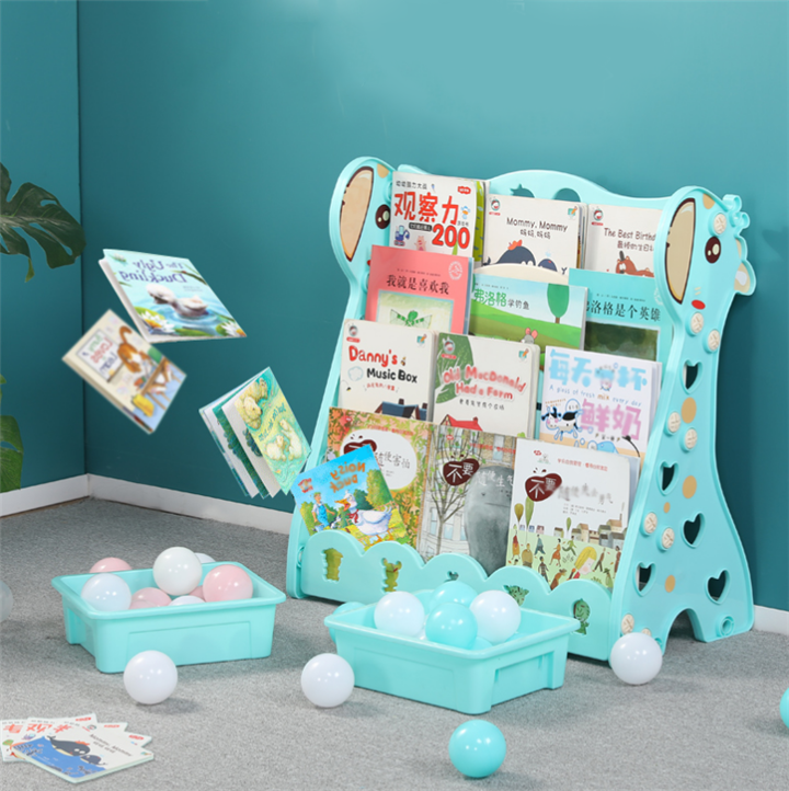 Cartoon Giraffe Children Furniture Storage bookcase Rack,Deer Children Plastic Bookshelf, Kindergarten Kids Book Display Shelf