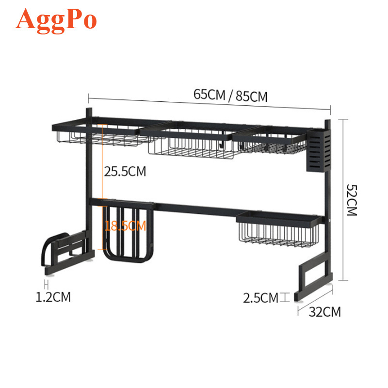 Stainless steel over sink dish drying rack,  2 Tier faucet drain dish rack paint kitchen storage rack