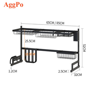 Stainless steel over sink dish drying rack,  2 Tier faucet drain dish rack paint kitchen storage rack