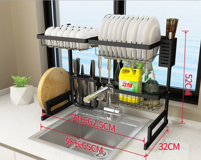 Stainless steel over sink dish drying rack,  2 Tier faucet drain dish rack paint kitchen storage rack