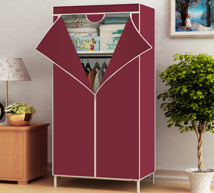 Simple Wardrobe Double Rod Closet with Heavy Duty Zipper and Dust Cover