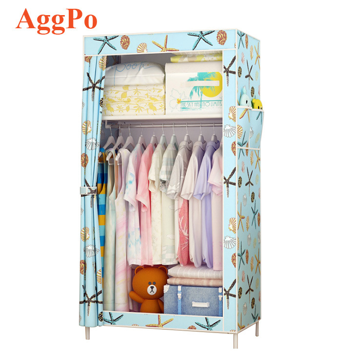 Simple Wardrobe Double Rod Closet with Heavy Duty Zipper and Dust Cover