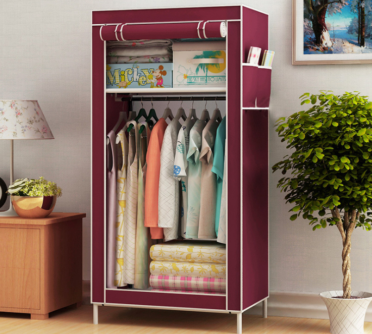 Simple Wardrobe Double Rod Closet with Heavy Duty Zipper and Dust Cover