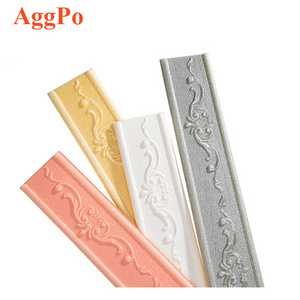 3D Waterproof Wall Border Self-Adhesive Foam Sticker, Flower Molding Wall Peel and Stick, Corner Line Borders Baseboard Sticker