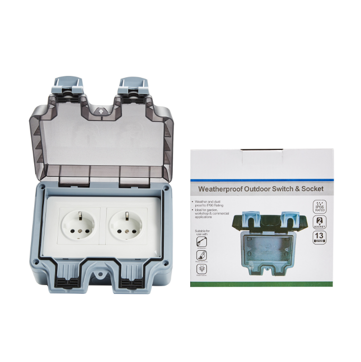 IP66 Weatherproof Outdoor European Standard Switch&Socket, Single Outlet with Receptacle Protector Cover