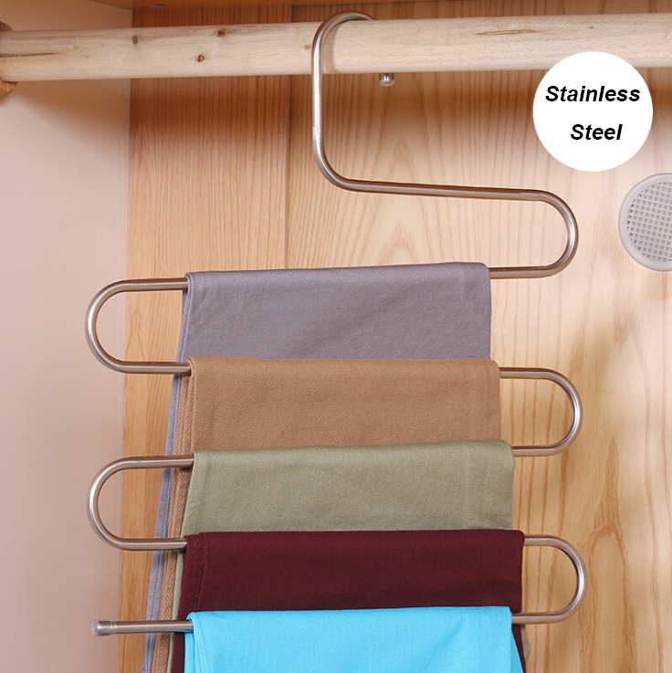 S-Shape Trousers Hangers Stainless Steel Clothes Hangers Space Saving Pants Hanger Closet Storage