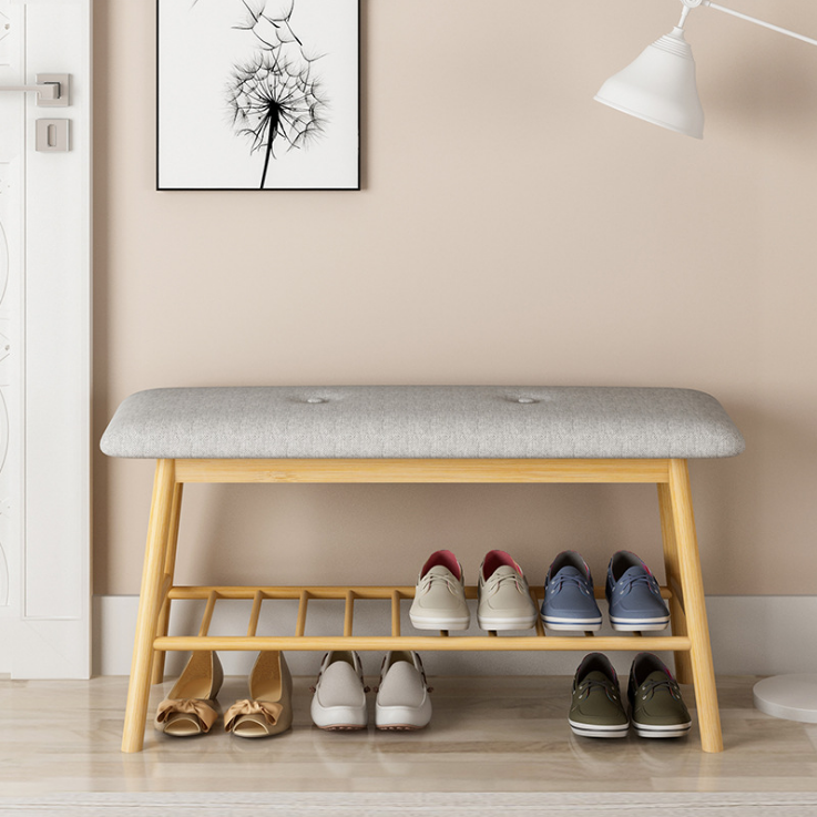 Bamboo Shoe Bench for Entrance, Hall Tree Entryway Storage Bench with Cushion Seating Shoes Organizer