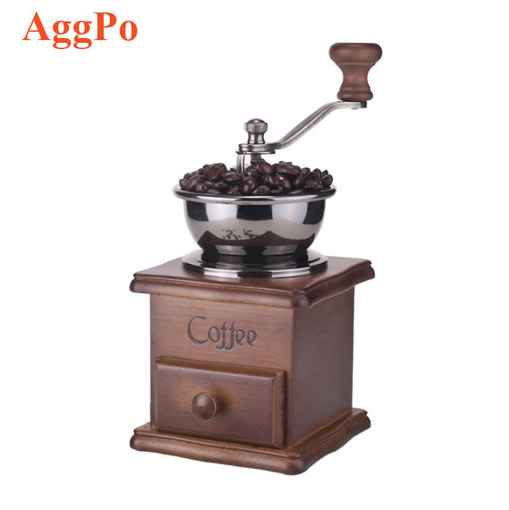 Manual Coffee Grinder with Ceramic Burrs, Vintage Style Wooden Coffee Grinders Coffee Mill Grinder Roller