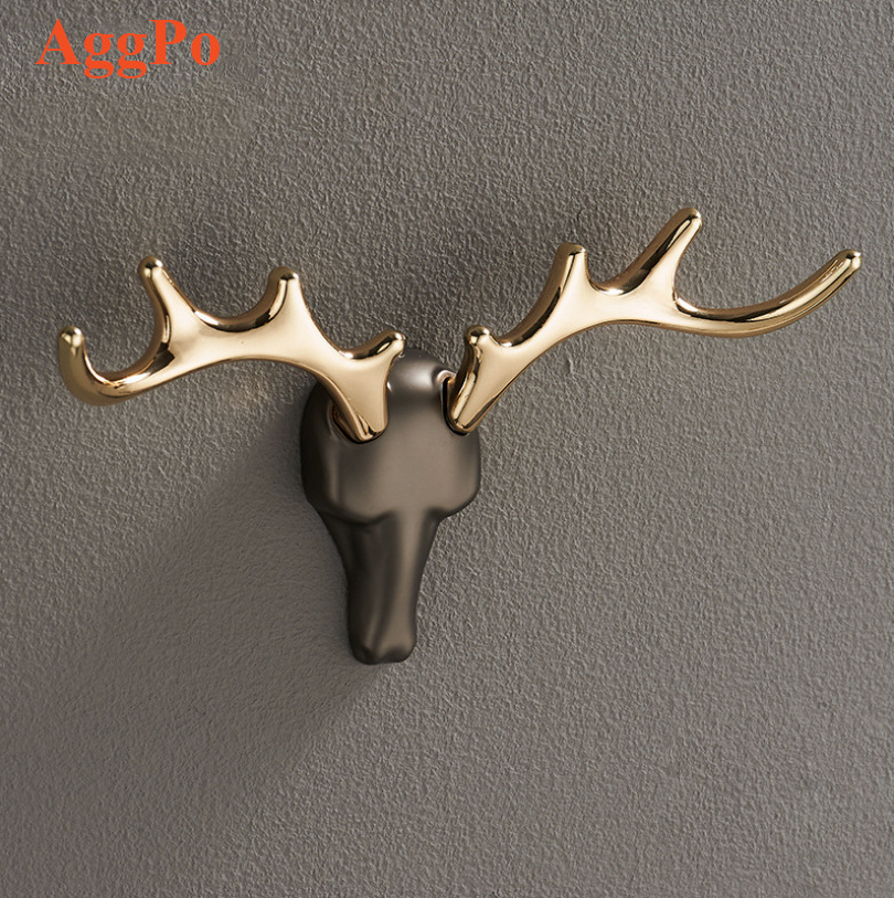 Wall Mounted Art Deer Head Hooks Wall Decor Key Holder, Towel Apron Hook Decorative Wall Hanger Large Single Hanging Hook