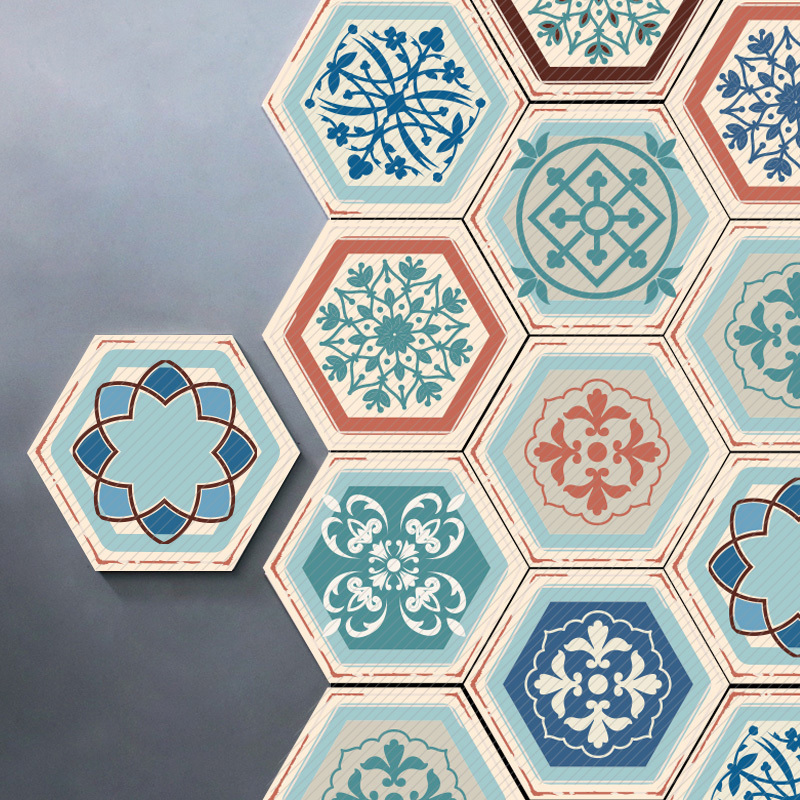 Wall Tile Peel and Stick Wallpaper Hexagon Mandala Style 9*9 inch 10 Pack Kitchen Backsplash