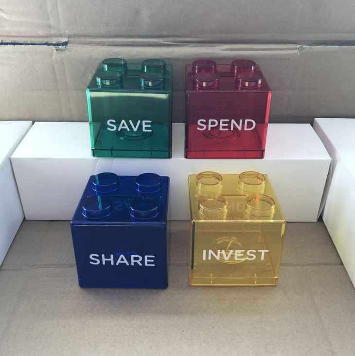 Save Spend Share Invest Piggy Bank Kids Transparent Plastic Coin Banks Teach Children About Giving Saving Money Block Banks