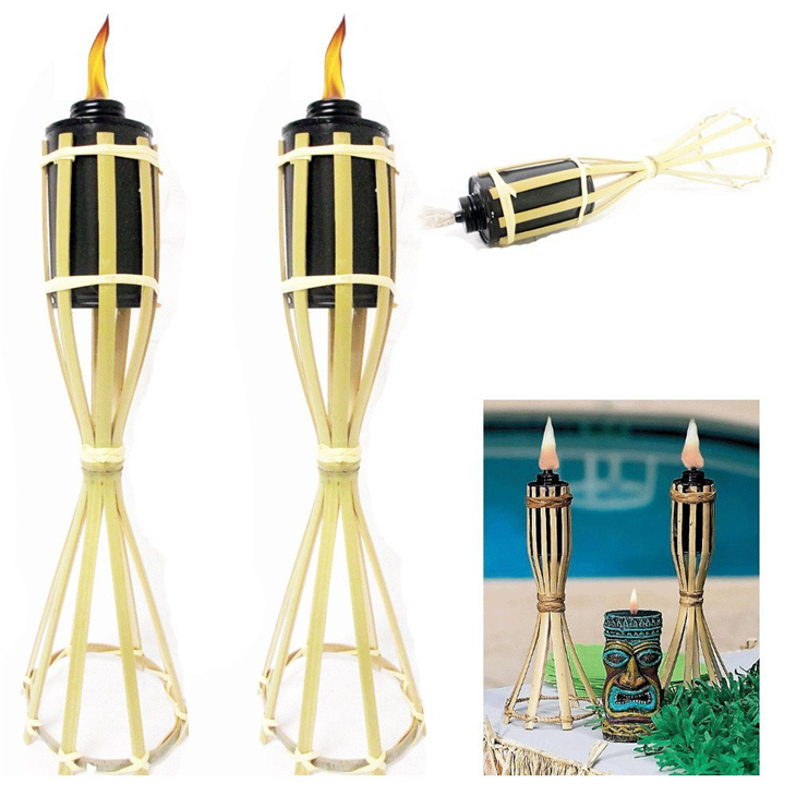 Outdoor Tabletop Decorative Bamboo Torch, Classic Weave Patio Yard Wedding Festival Torch