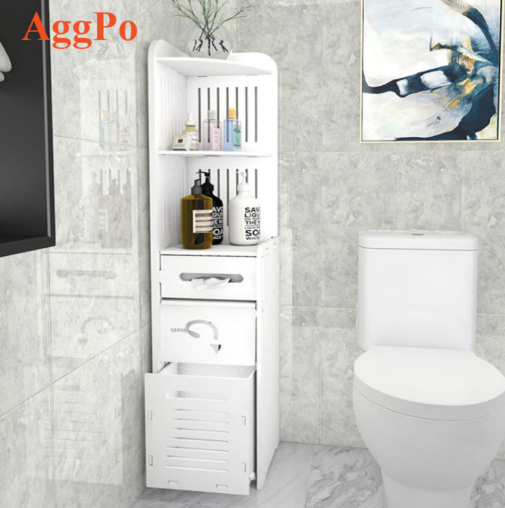 Open Wood Shelving Unit Bathroom Tower Narrow Bath Sink Organizer Corner Floor Cabinet with Doors and Shelves